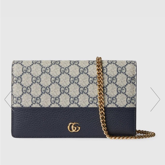 Gucci Blue and Cream Crossbody Bag with Gold Chain - Picture 1 of 15